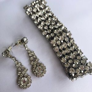 Multi row faux diamond bracelet and faux diamond earrings